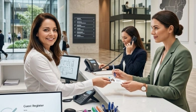Recepcionistas treinados para atendimento e recepção de visitantes